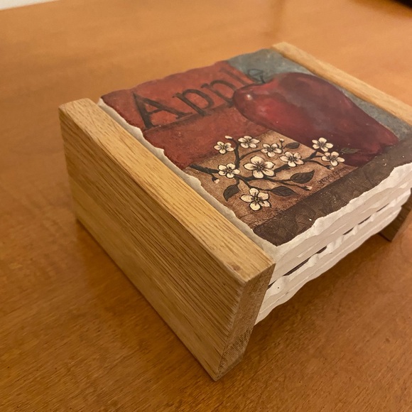 Set of 4 Ceramic Apple Coasters with Wooden Holder - Picture 3 of 8